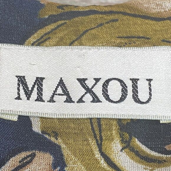 Maxou Lined Floral Navy Blue Dress Empire Waist Vertical Seams Sleeveless - Picture 2 of 6